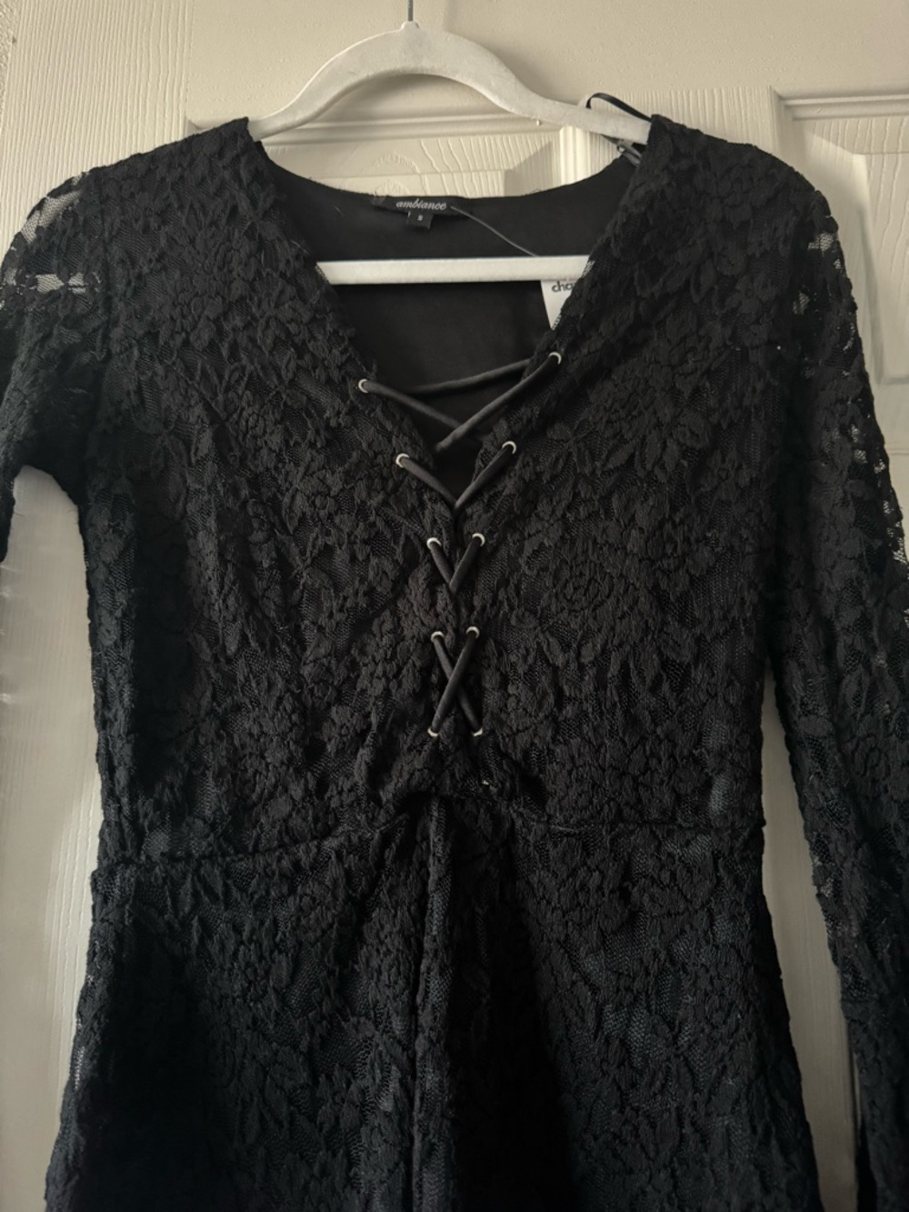 Charlotte Russe Black Lace Lace-Up Long Sleeve Dress - Picture 2 of 4